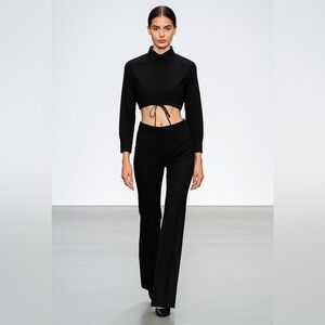 Alaia Button Down Blouse Front Tie Top Size 42 Black Minimalist Cropped Cotton